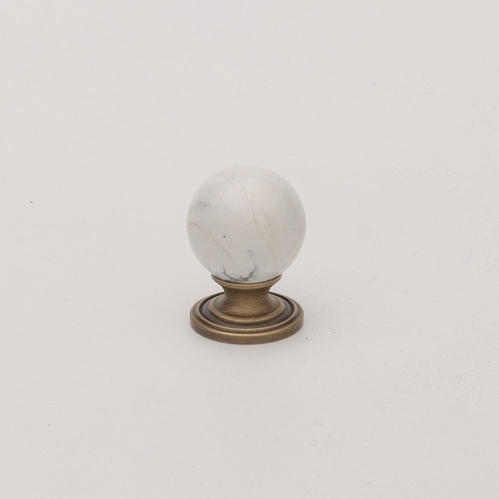 Hartley Knob - White Stone & Antique Brass HK0805-1-25-WH-BN