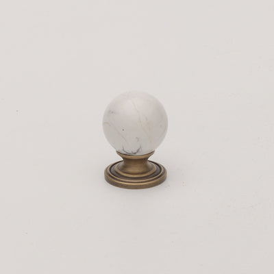 Hartley Knob - White Stone & Antique Brass HK0805-1-25-WH-BN