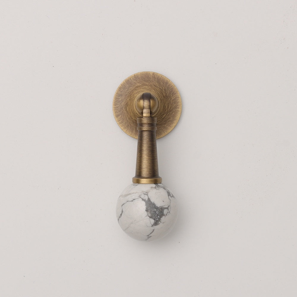 Lucius Pull - White Stone & Antique Brass HK0805-4-WH-BN
