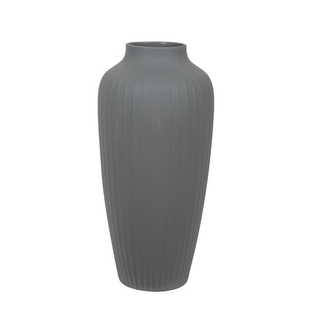 Grey Ribbed Ceramic Vase HPST3586C