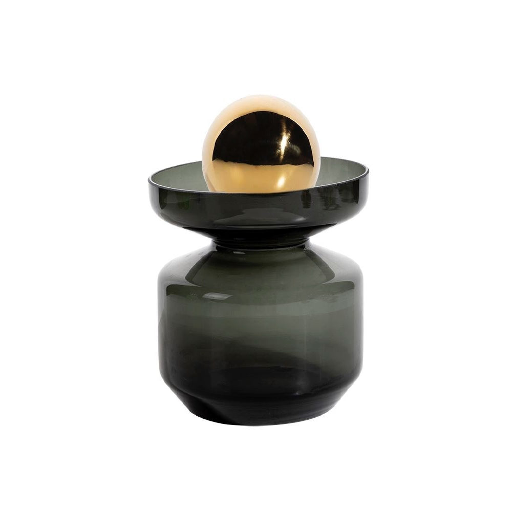 Smoked Glass Bottle with Gold Lid Detail - Short HPZSX101719B3