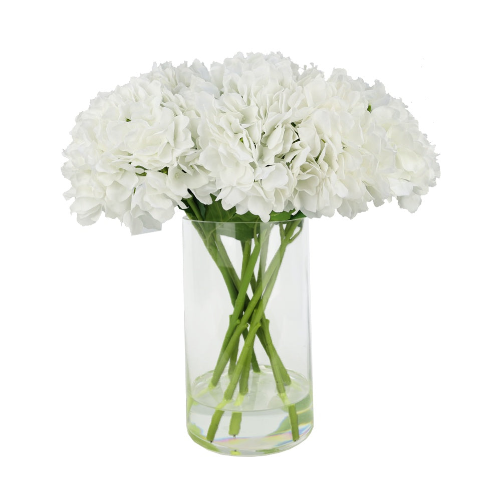 White Artificial Hydrangea Arrangement in Cylindrical Vase - Tall IHR-HYD070-WH