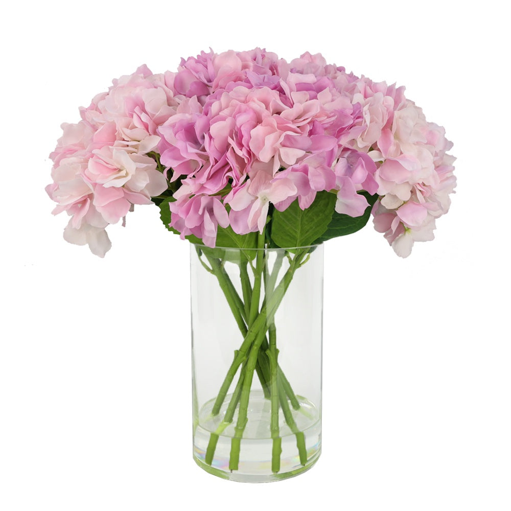 Mixed Pink Artificial Hydrangea Artificial Arrangement in Cyldrical Vase IHR-HYD080-PK