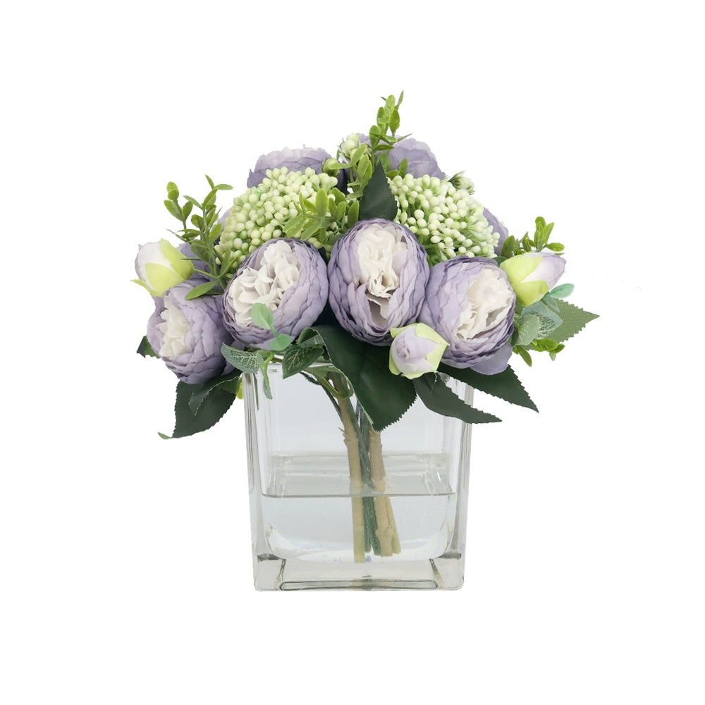 Light Purple Artificial Rose & GreenBerry Arrangement inSquare Vase‐ Medium IHR-MX107-LPUR