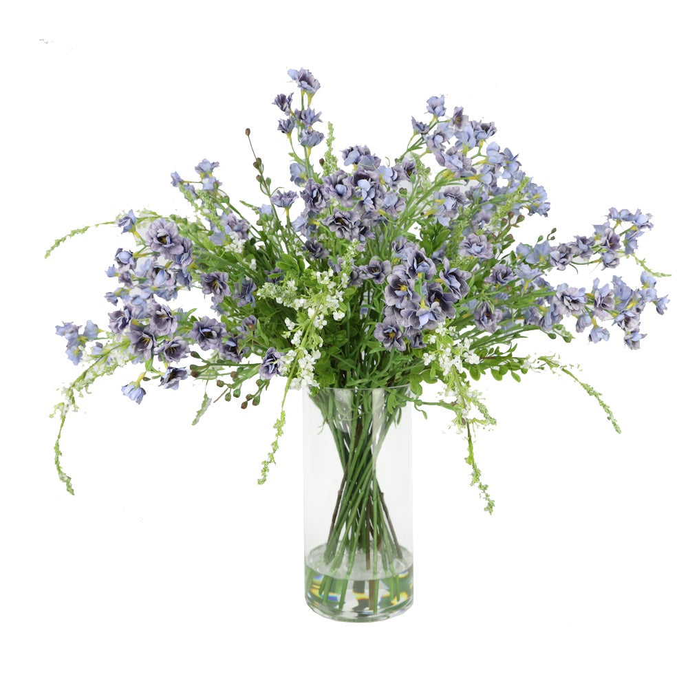 Lavender Mini Delphinium & Salvia Artificial Arrangement in Cyldrical Vase IHR-MX108-LV