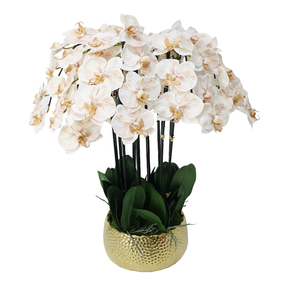 Pale Pink Artificial 10-Stem Orchid Arrangement in Gold Ceramic Pot IHR-ORC104-LPK-G