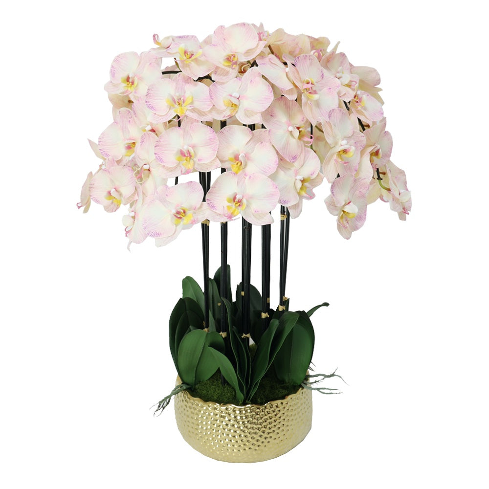 Light Purple Artificial 10-Stem Orchid Arrangement in Gold Ceramic Pot IHR-ORC104-LPR-G