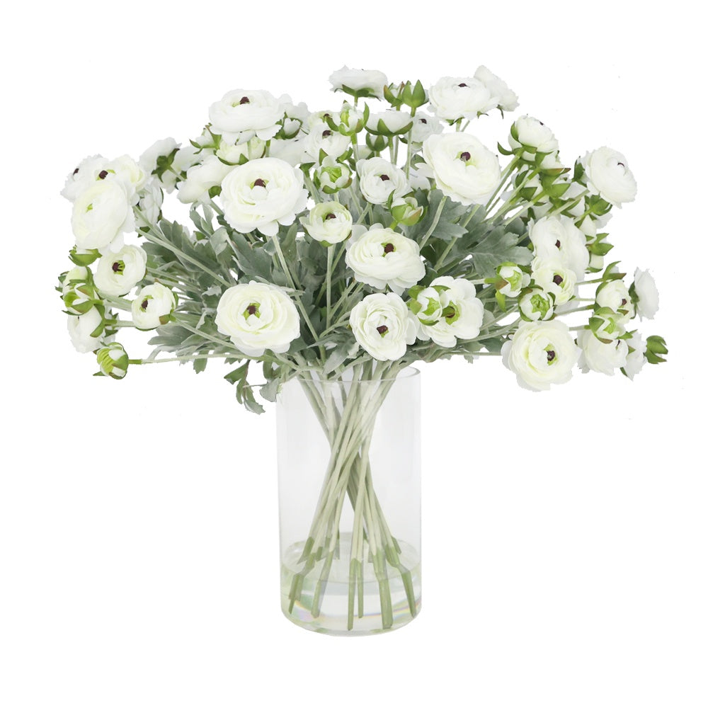 White Artificial Ranunculus Arrangement in Cylindrical Vase IHR-RNC112-WH