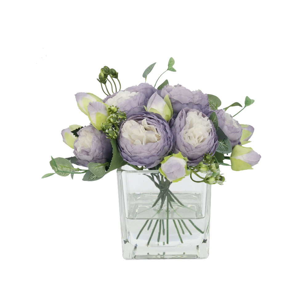 Light Purple Artificial RoseArrangement in Square Vase ‐ Small IHR-RS050-LPUR-S