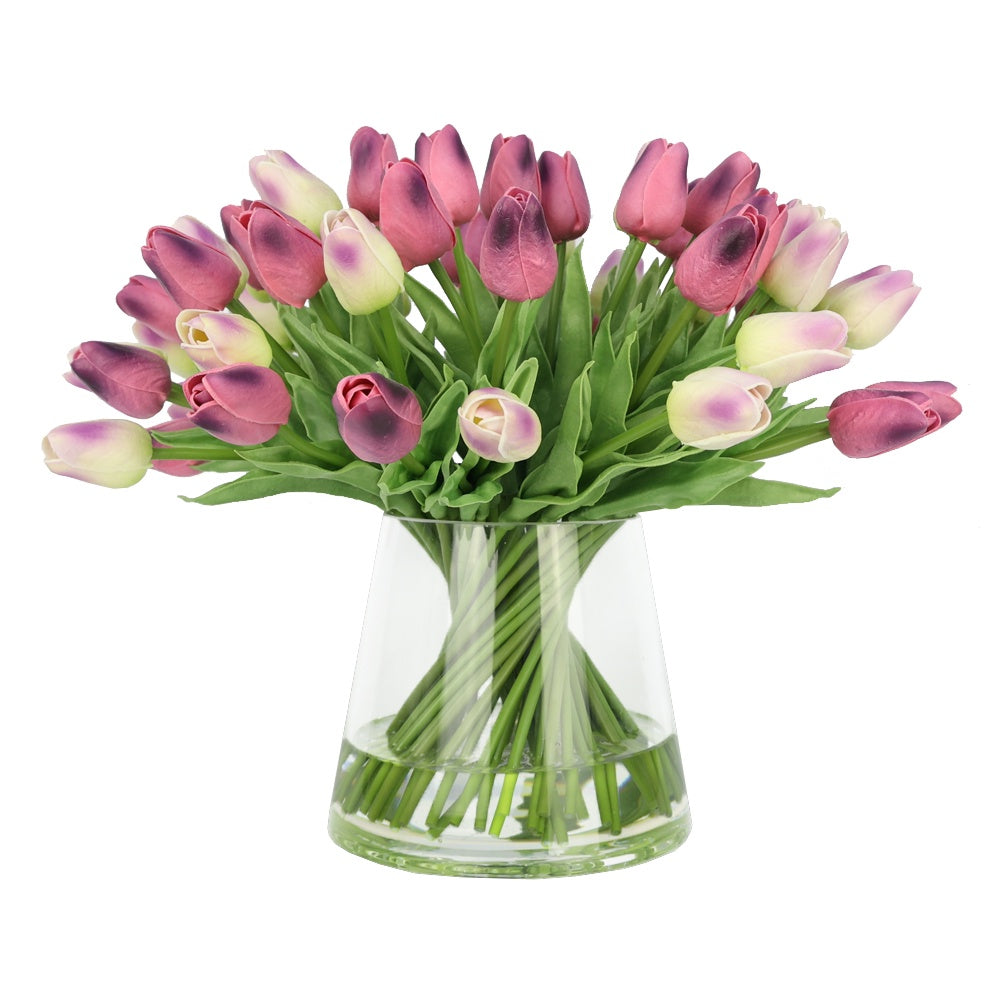 Mixed Purple Artificial Tulip Arrangement in Cone Vase IHR-TU102-PURMIX