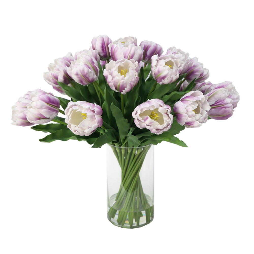 Dark Purple Artificial Tulip Arrangement in Cylindrical Glass Vase IHR-TU103-DPR