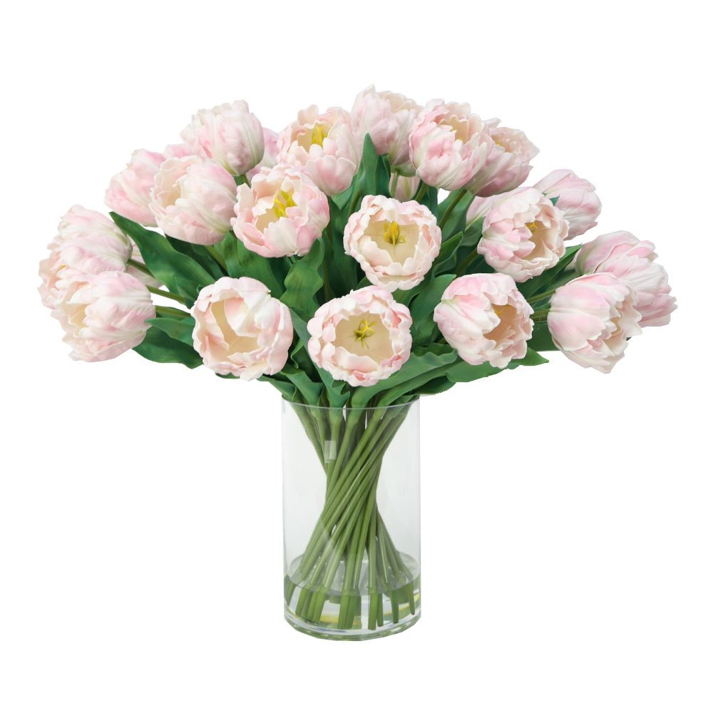 Light Pink Artificial Tulip Arrangement in Cylindrical Glass Vase IHR-TU103-LPK