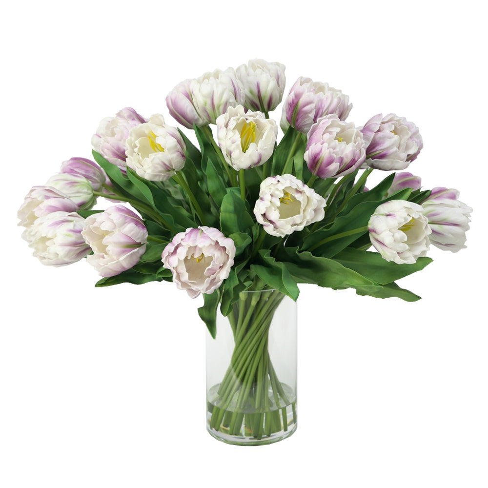 Light & Dark Purple Artificial Tulip Arrangement in Cylindrical Glass Vase IHR-TU103-PR