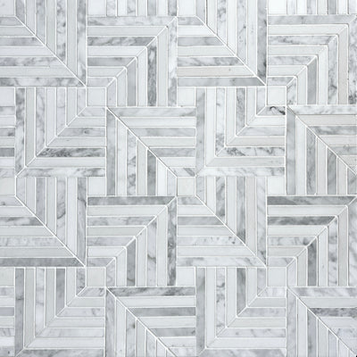 Carrara Bianco & Thassos Maze Mosaic Tiles - Polished (1 Box) LND-101-CRTH