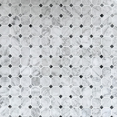 Carrara Bianco & Bardiglio Octagon Mosaic Tiles - Polished (1 Box) LND-103-CRBDG