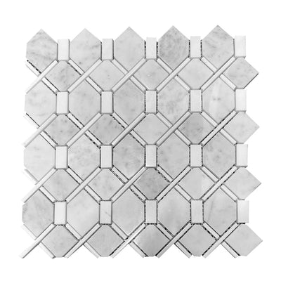 Carrara Bianco & Thassos Diamond Weave Mosaic Tiles - Polished (1 Box) LND-109-CRART