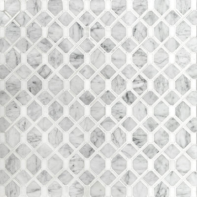 Carrara Bianco & Thassos Diamond Weave Mosaic Tiles - Polished (1 Box) LND-109-CRART