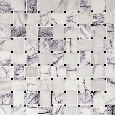 Milas Lilac & Nero Marquina Large Basketweave Mosaic Tiles - Polished (1 Box) LND-110-CLTLCNM