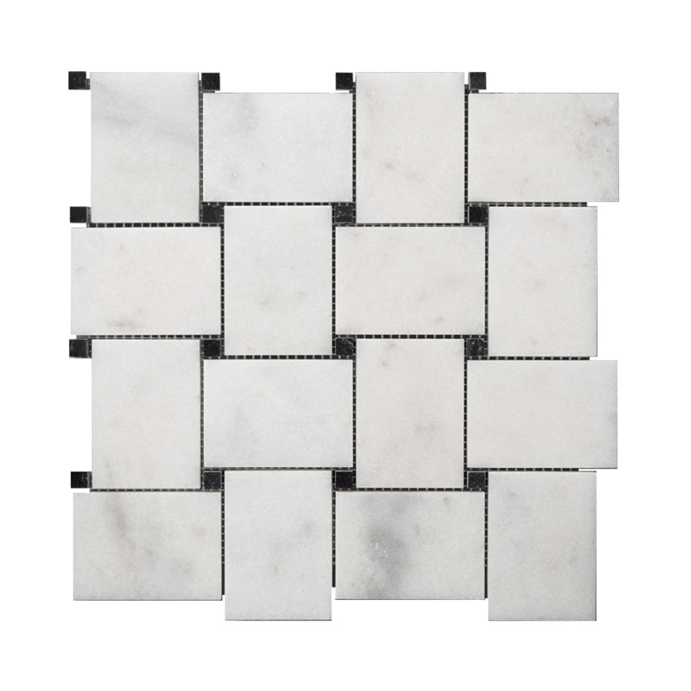 Carrara Bianco & Nero Marquina Large Basketweave Mosaic Tiles - Polished (1 Box) LND-110-CRNM