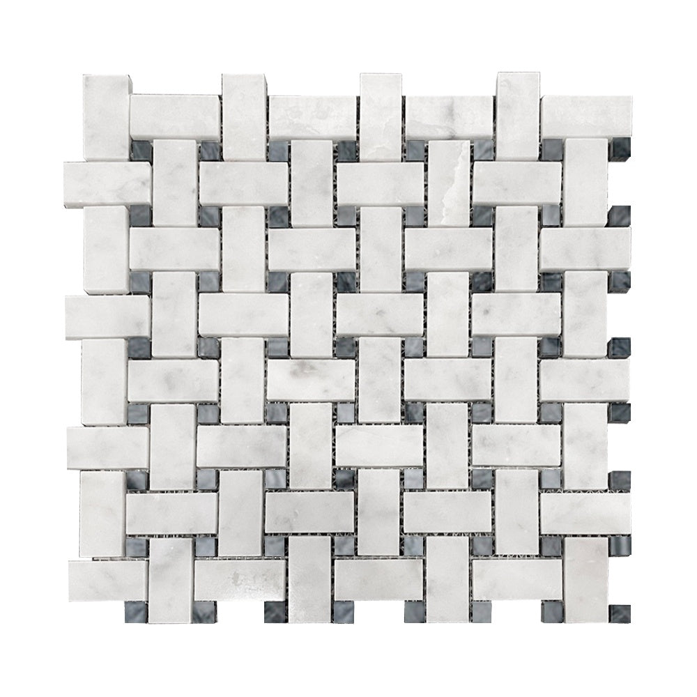 Carrara Bianco & Bardiglio Small Basketweave Mosaic Tiles - Polished (1 Box) LND-111-CRBDG