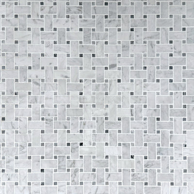 Carrara Bianco & Bardiglio Small Basketweave Mosaic Tiles - Polished (1 Box) LND-111-CRBDG