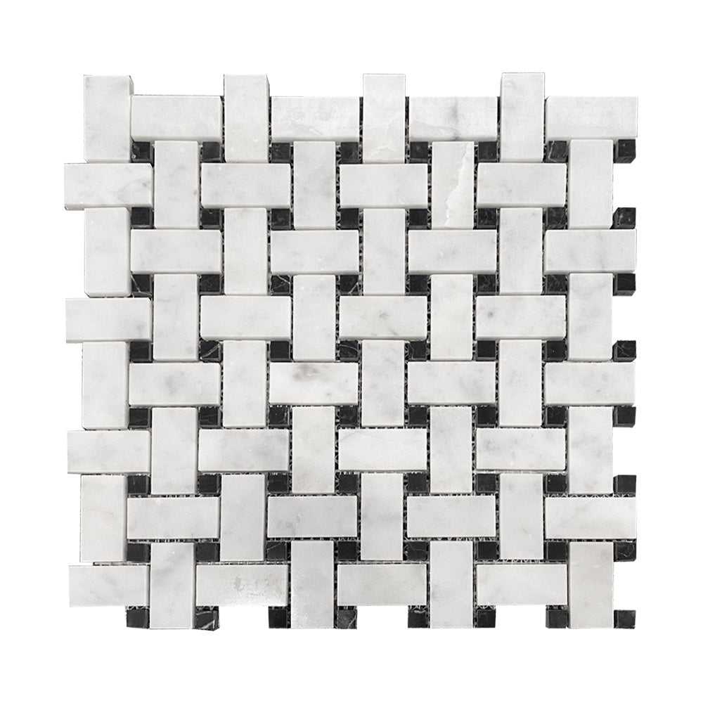 Carrara Bianco & Nero Marquina Small Basketweave Mosaic Tiles - Polished (1 Box) LND-111-CRNM