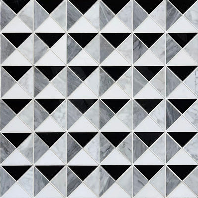 Carrara Bianco, Thassos, Bardiglio & Nero Marquina Stud Mosaic Tiles - Polished (1 Box) LND-113-CRNMBDGTH