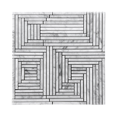 Carrara Bianco Stepped Maze Mosaic Tiles - Polished (1 Box) LND-115-CR