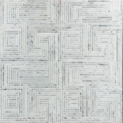 Carrara Bianco Stepped Maze Mosaic Tiles - Polished (1 Box) LND-115-CR