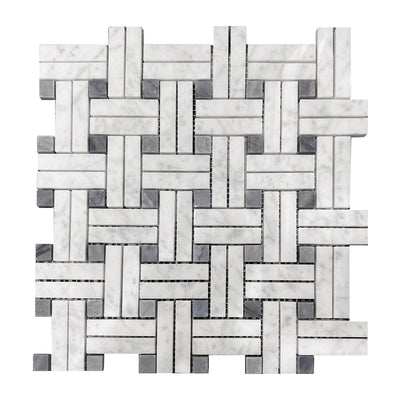 Carrara Bianco & Bardiglio Double Basketweave Mosaic Tiles - Polished (1 Box) LND-116-CRBDG