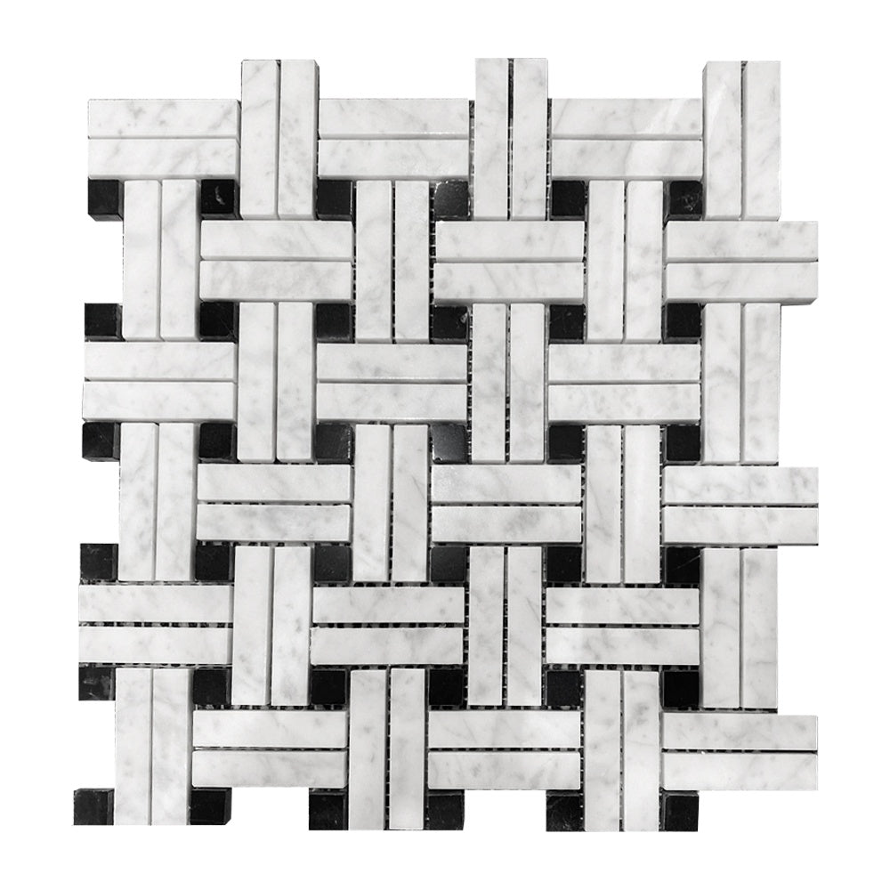 Carrara Bianco & Nero Marquina Double Basketweave Mosaic Tiles - Polished (1 Box) LND-116-CRNM