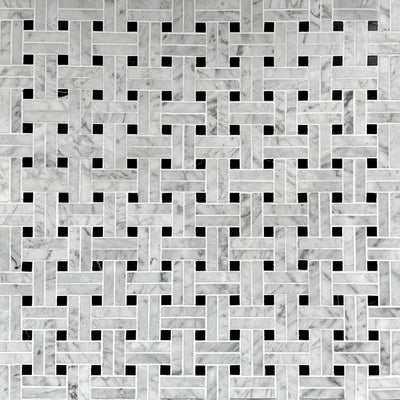 Carrara Bianco & Nero Marquina Double Basketweave Mosaic Tiles - Polished (1 Box) LND-116-CRNM