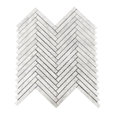 Carrara Bianco Long Herringbone Mosaic Tiles - Polished (1 Box) LND-117-CR