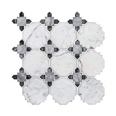 Carrara Bianco, Cloud Grey & Grey Carrara Medallion Mosaic Tiles - Polished (1 Box) LND-122-CRDGLG