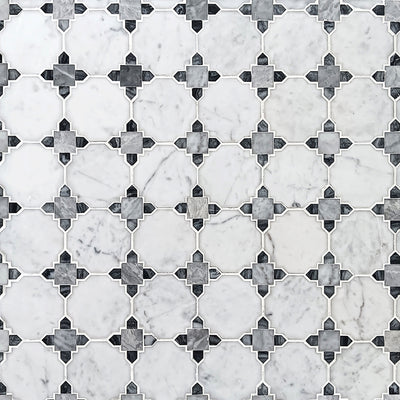 Carrara Bianco, Cloud Grey & Grey Carrara Medallion Mosaic Tiles - Polished (1 Box) LND-122-CRDGLG