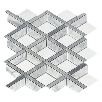 Carrara Bianco, Ariston & Grey Carrara Lattice Mosaic Tiles - Polished (1 Box) LND-123-CRDGART