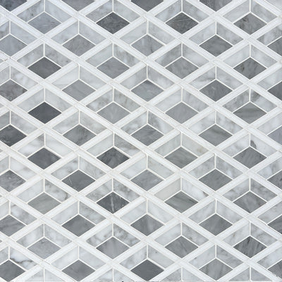 Carrara Bianco, Thassos & Grey Carrara Lattice Mosaic Tiles - Polished (1 Box) LND-123-CRLGTH