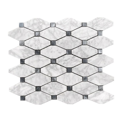 Carrara Bianco & Bardiglio Kite Mosaic Tiles - Polished (1 Box) LND-127-CRBDG