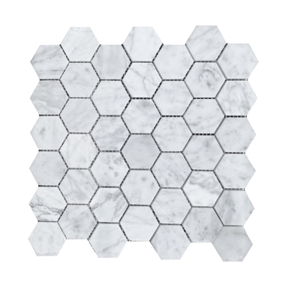 Carrara Bianco Hexagon Mosaic Tiles - Polished (1 Box) LND-129-CR