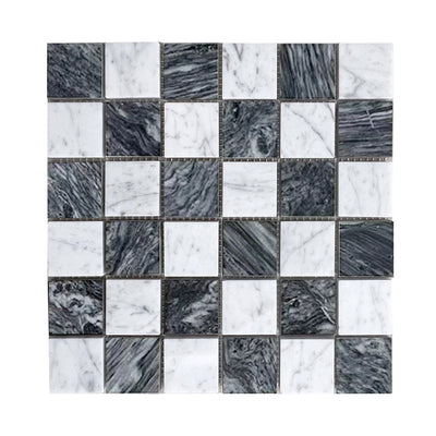 Carrara Bianco & Cloud Grey Checkerboard Mosaic Tiles - Polished (1 Box) LND-130-CRBDG