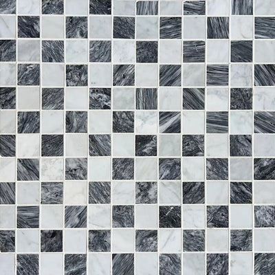 Carrara Bianco & Cloud Grey Checkerboard Mosaic Tiles - Polished (1 Box) LND-130-CRBDG