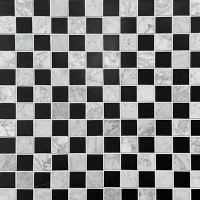 Carrara Bianco & Nero Marquina Checkerboard Mosaic Tiles - Polished (1 Box) LND-130-CRNM