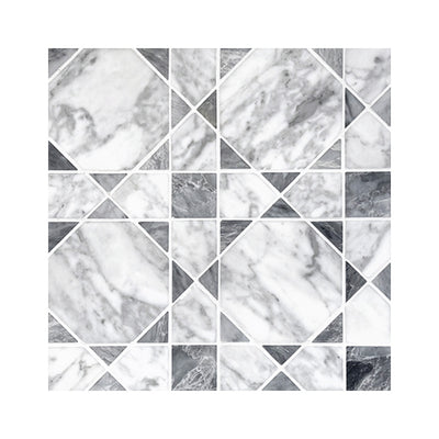 Carrara Bianco & Bardiglio Medallion Mosaic Tiles - Polished (1 Box) LND-132-CRBDG