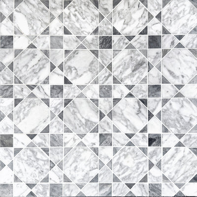 Carrara Bianco & Bardiglio Medallion Mosaic Tiles - Polished (1 Box) LND-132-CRBDG