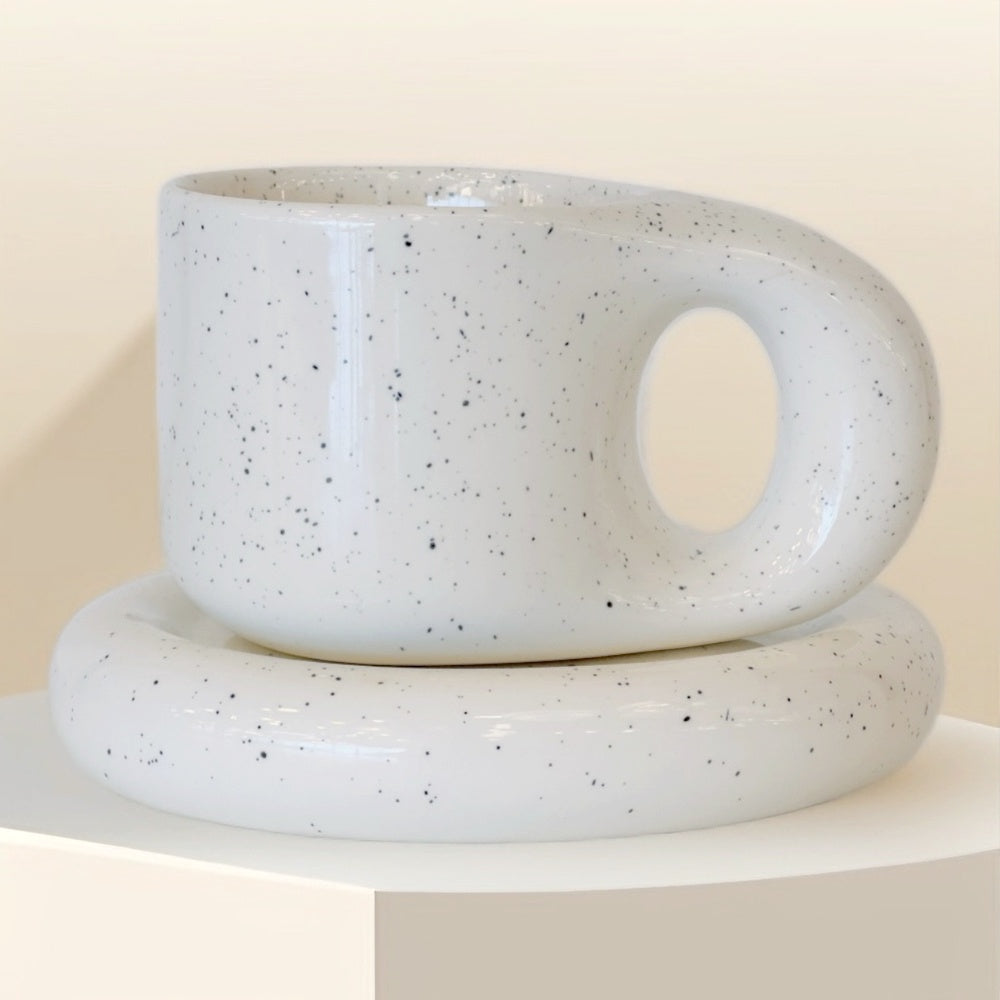 Clayton Mug with Saucer - Speckled White LT617-W