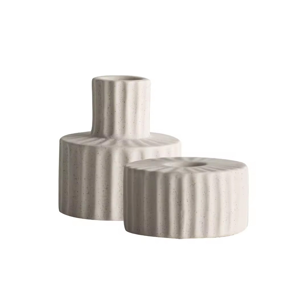 Set of 2 White Ceramic Candleholders LT905-A