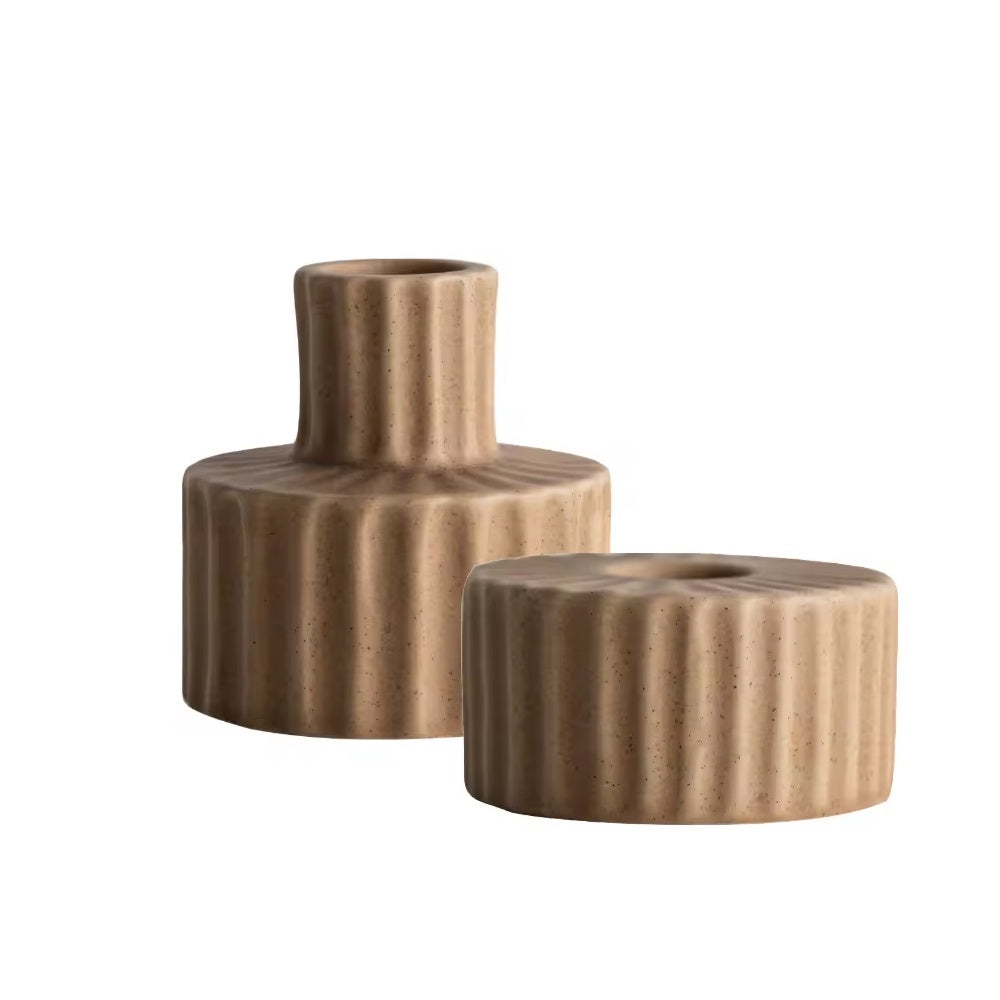 Set of 2 Dark Beige Ceramic Candleholders LT905-B