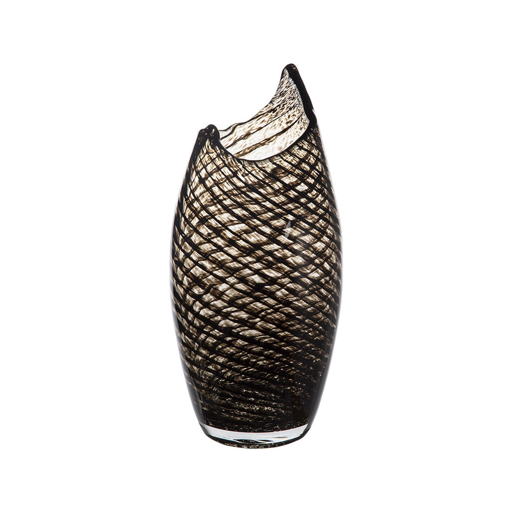 Tall Glass Vase with Thatched Design - Black MLBLAR10001
