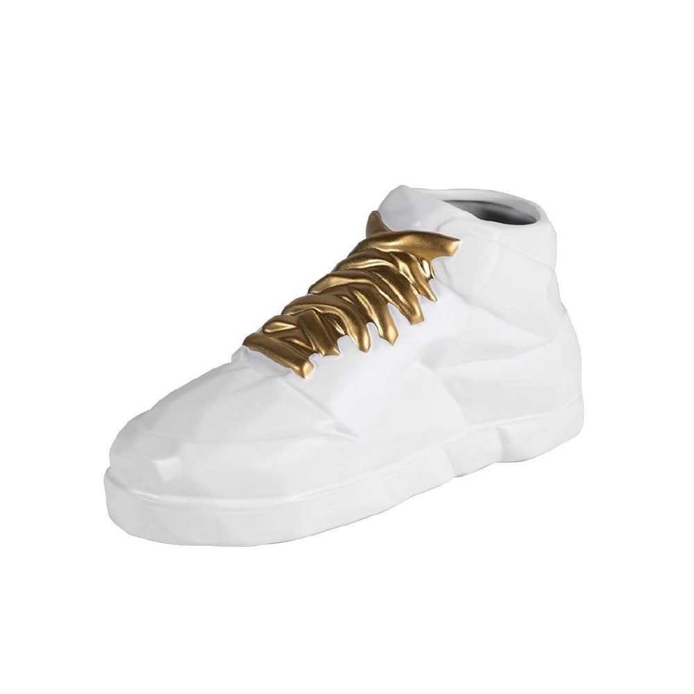 White Ceramic Sneaker Vase with Gold Lace Detail OMS01017301WJ