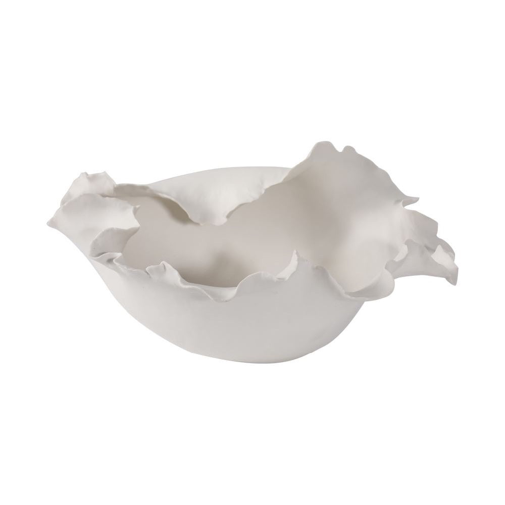 White Ceramic Decorative Bowl with Ruffle Detail SG102561W05